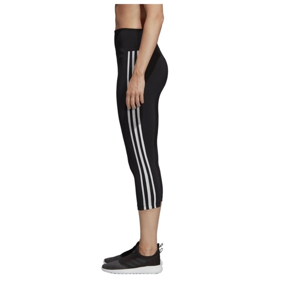 ADIDAS Women's Design 2 Move 3 Stripes 3/4 Tights Black and White Stripe Small - Picture 3 of 11